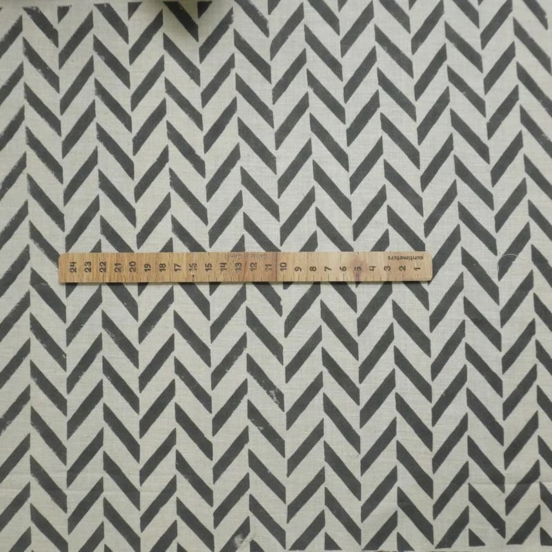 Block Print Natural Linen Striped Fabric for Curtains - Stripe Scale