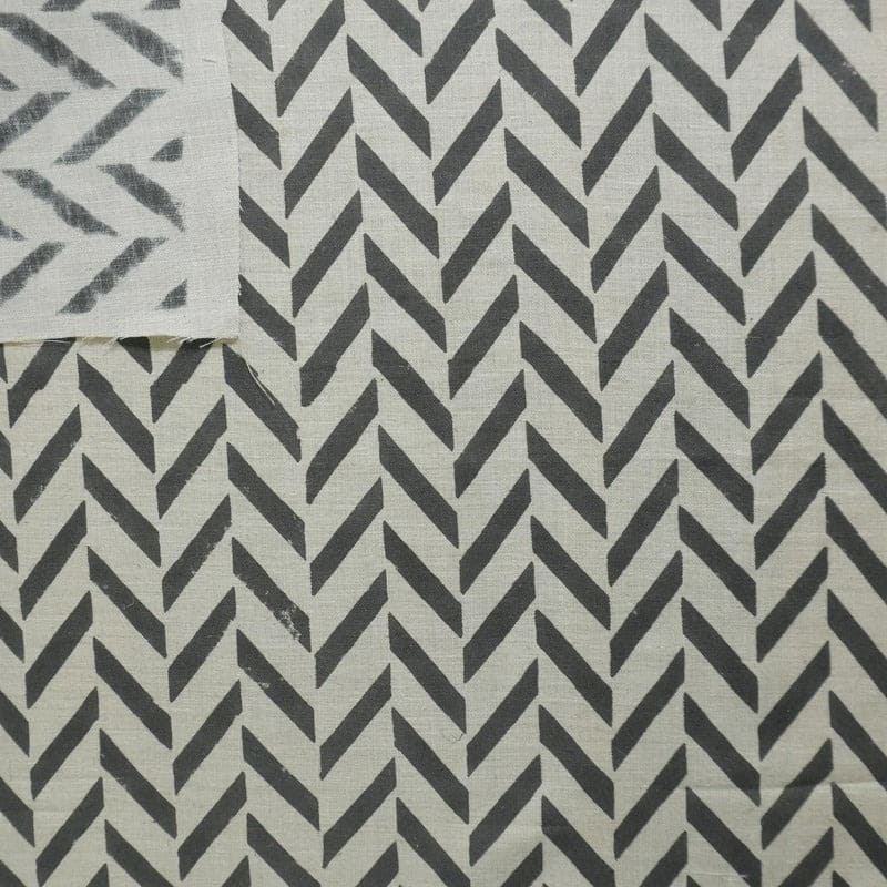 Block Print Natural Linen Striped Fabric for Curtains - Stripe Scale