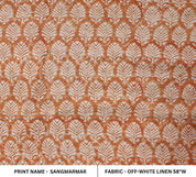 Block Print Orange Forest Off-White Linen Indoor Decor - Sangmarmar