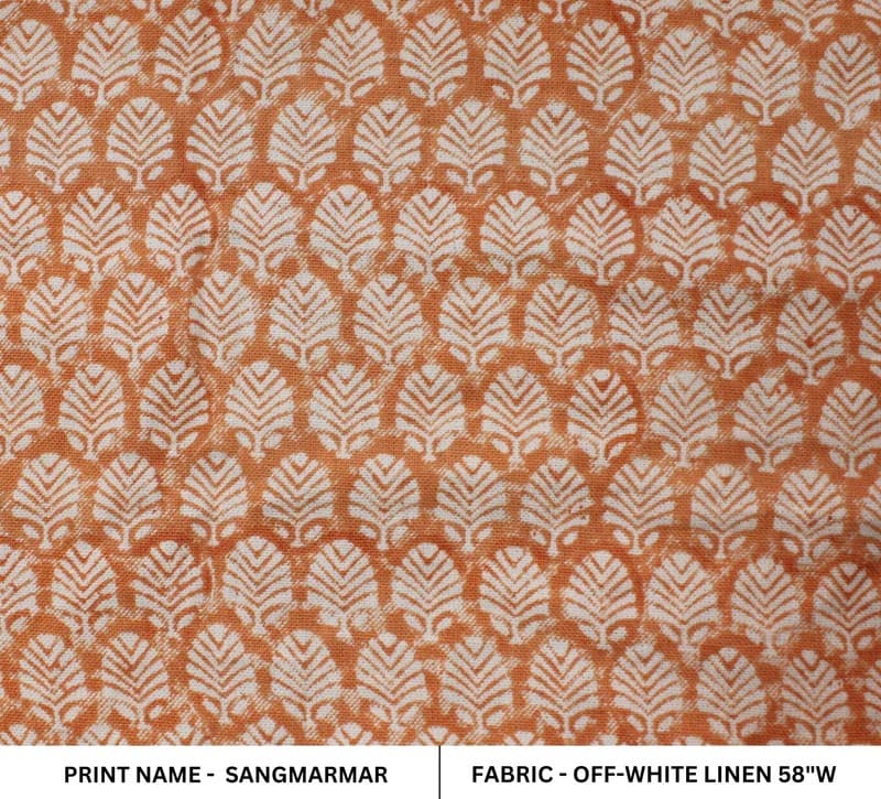 Block Print Orange Forest Off-White Linen Indoor Decor - Sangmarmar