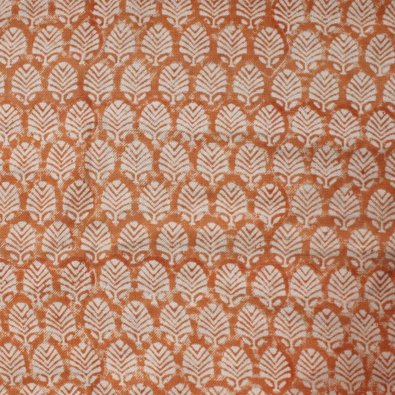 Block Print Orange Forest Off-White Linen Indoor Decor - Sangmarmar