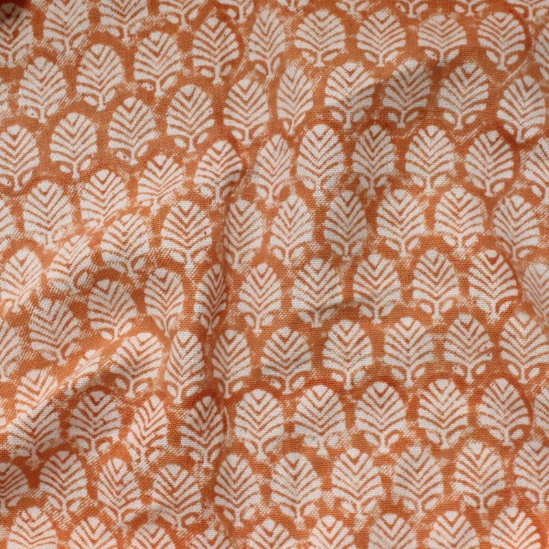 Block Print Orange Forest Off-White Linen Indoor Decor - Sangmarmar