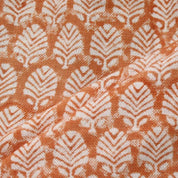 Block Print Orange Forest Off-White Linen Indoor Decor - Sangmarmar
