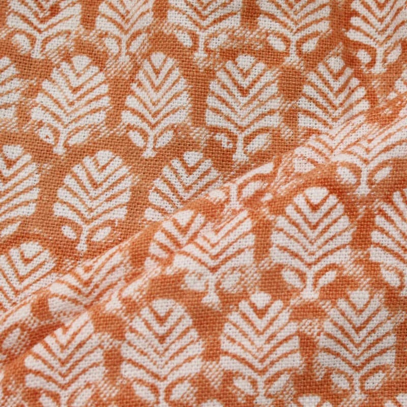 Block Print Orange Forest Off-White Linen Indoor Decor - Sangmarmar
