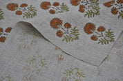 Block Print Orange Green Floral Linen Throw Cushion Fabric - Rishi