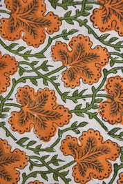 Premium Handwoven Block Print Orange Pure Linen Fabric - Pushp Samhita