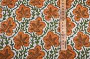 Premium Handwoven Block Print Orange Pure Linen Fabric - Pushp Samhita