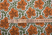 Premium Handwoven Block Print Orange Pure Linen Fabric - Pushp Samhita