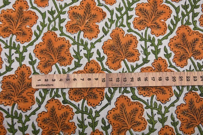 Premium Handwoven Block Print Orange Pure Linen Fabric - Pushp Samhita
