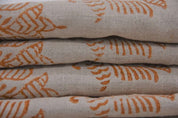 Block Print Orange Pure Linen Fabric-Moutjz