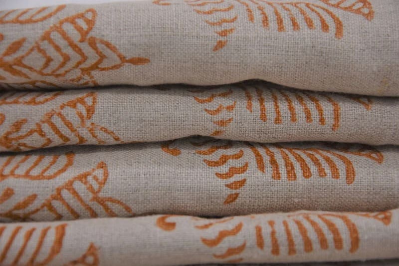 Block Print Orange Pure Linen Fabric-Moutjz