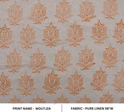 Block Print Orange Pure Linen Fabric-Moutjz