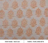 Block Print Orange Pure Linen Fabric-Moutjz