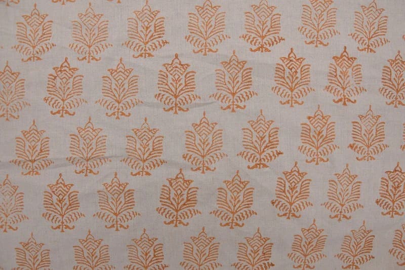 Block Print Orange Pure Linen Fabric-Moutjz