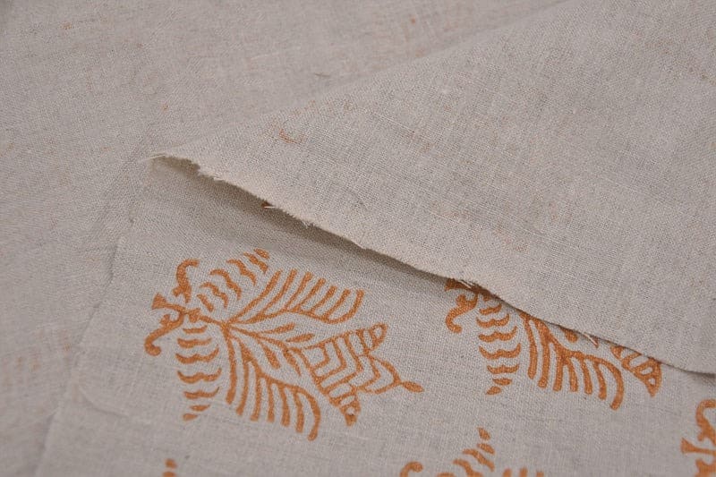 Block Print Orange Pure Linen Fabric-Moutjz