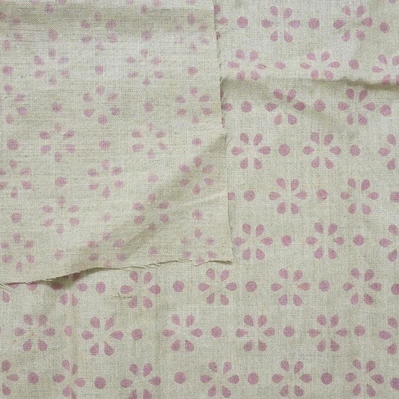 Block Print Pink Gray Floral Linen Fabric for Curtains - Rang Phool