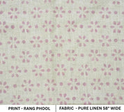 Block Print Pink Gray Floral Linen Fabric for Curtains - Rang Phool