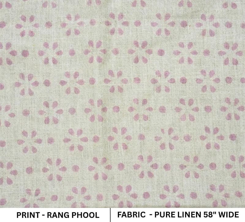 Block Print Pink Gray Floral Linen Fabric for Curtains - Rang Phool