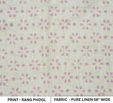 Block Print Pink Gray Floral Linen Fabric for Curtains - Rang Phool