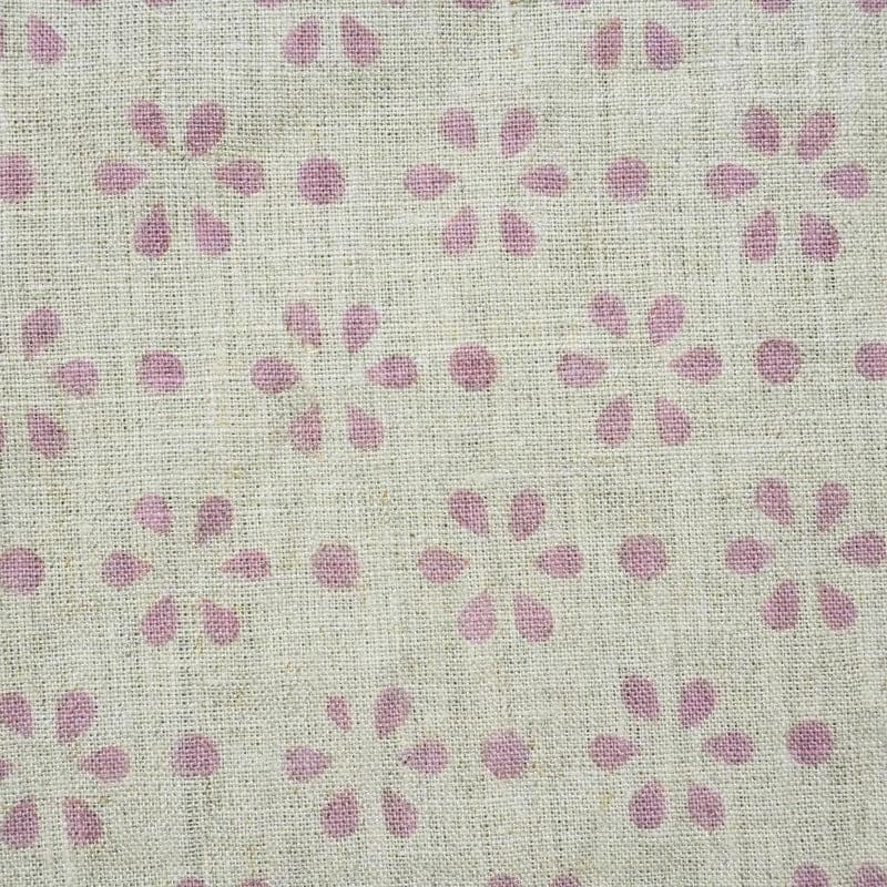 Block Print Pink Gray Floral Linen Fabric for Curtains - Rang Phool