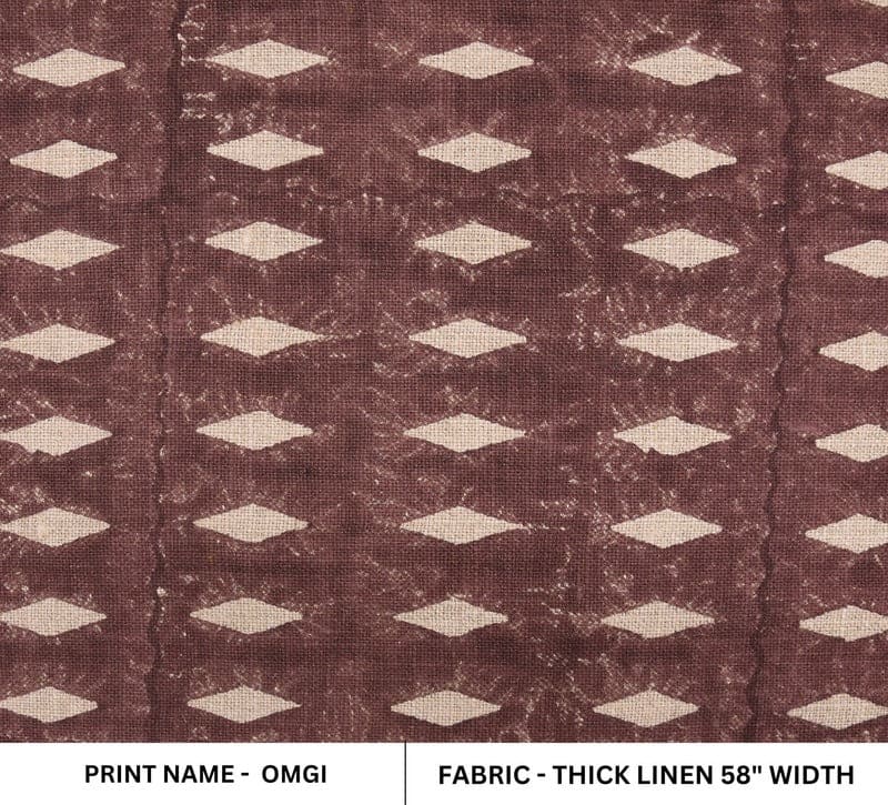 Block Print Rust Thick Linen Fabric OMGI