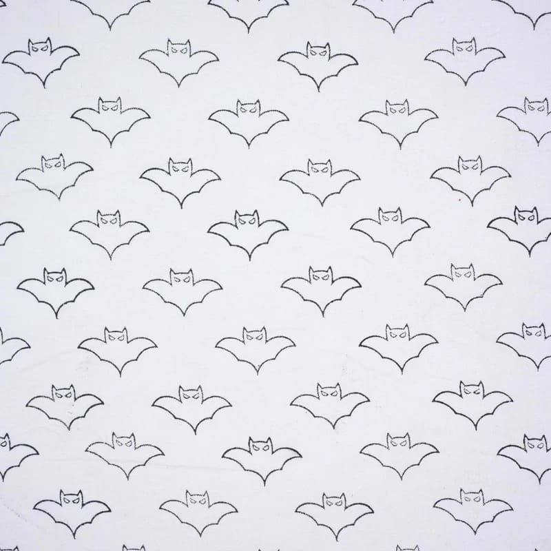 Block Print Thick Cotton White Halloween Cushion Fabric – Bat Design