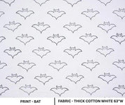 Block Print Thick Cotton White Halloween Cushion Fabric – Bat Design