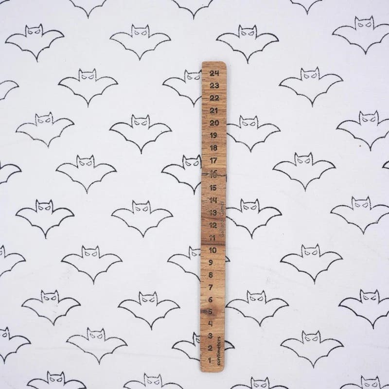 Block Print Thick Cotton White Halloween Cushion Fabric – Bat Design