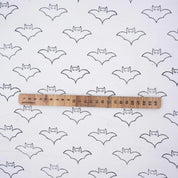 Block Print Thick Cotton White Halloween Cushion Fabric – Bat Design