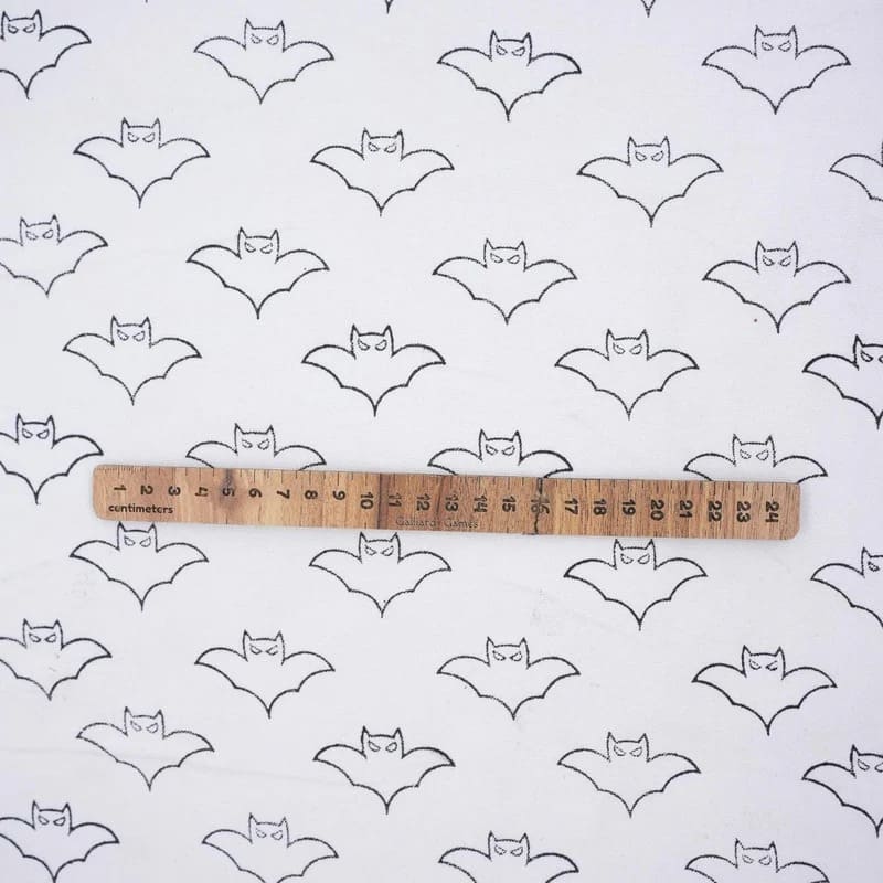 Block Print Thick Cotton White Halloween Cushion Fabric – Bat Design