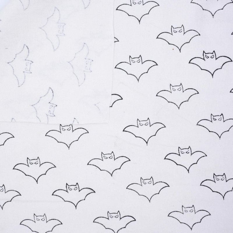 Block Print Thick Cotton White Halloween Cushion Fabric – Bat Design