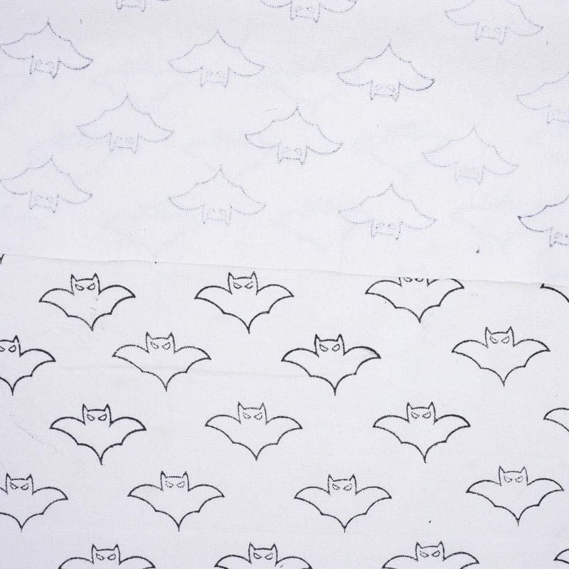 Block Print Thick Cotton White Halloween Cushion Fabric – Bat Design