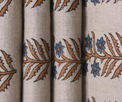 Block Print Upholstery Linen Fabric Gray Floral - Inderdhanush