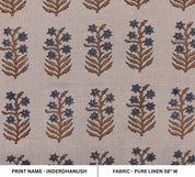 Block Print Upholstery Linen Fabric Gray Floral - Inderdhanush