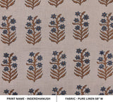 Block Print Upholstery Linen Fabric Gray Floral - Inderdhanush