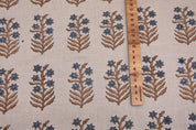 Block Print Upholstery Linen Fabric Gray Floral - Inderdhanush