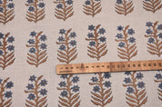Block Print Upholstery Linen Fabric Gray Floral - Inderdhanush