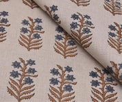 Block Print Upholstery Linen Fabric Gray Floral - Inderdhanush