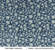Block Print White Blue Floral Cotton Fabric For Cushions- Himachal