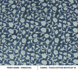 Block Print White Blue Floral Cotton Fabric For Cushions- Himachal