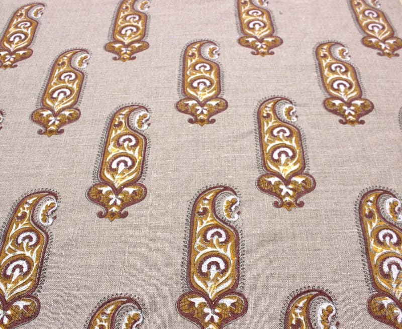 Block Print Yellow Thick Linen Fabric -Namokar