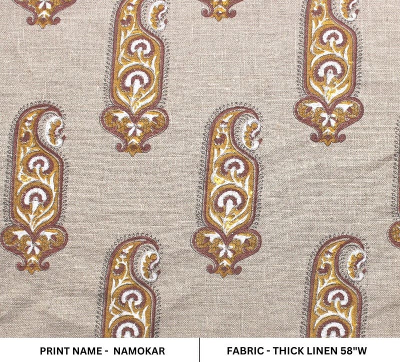 Block Print Yellow Thick Linen Fabric -Namokar