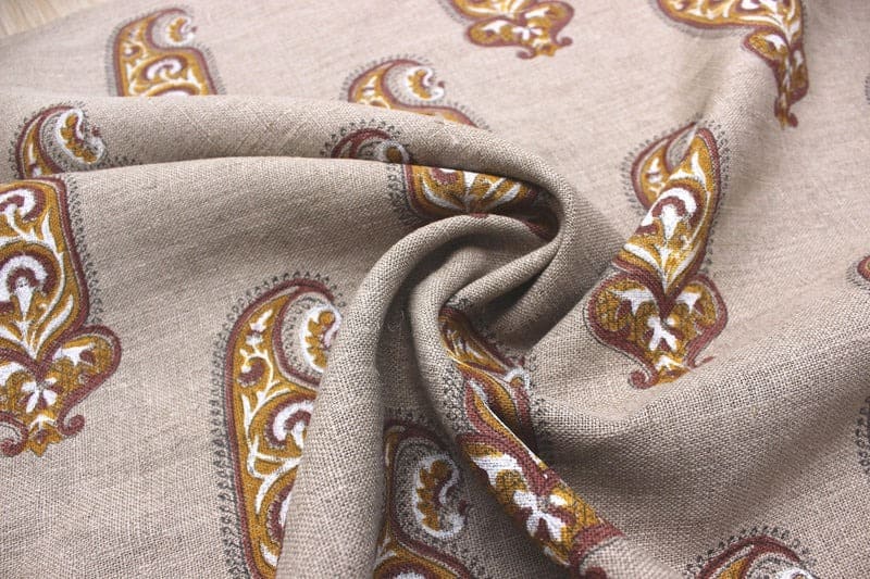 Block Print Yellow Thick Linen Fabric -Namokar