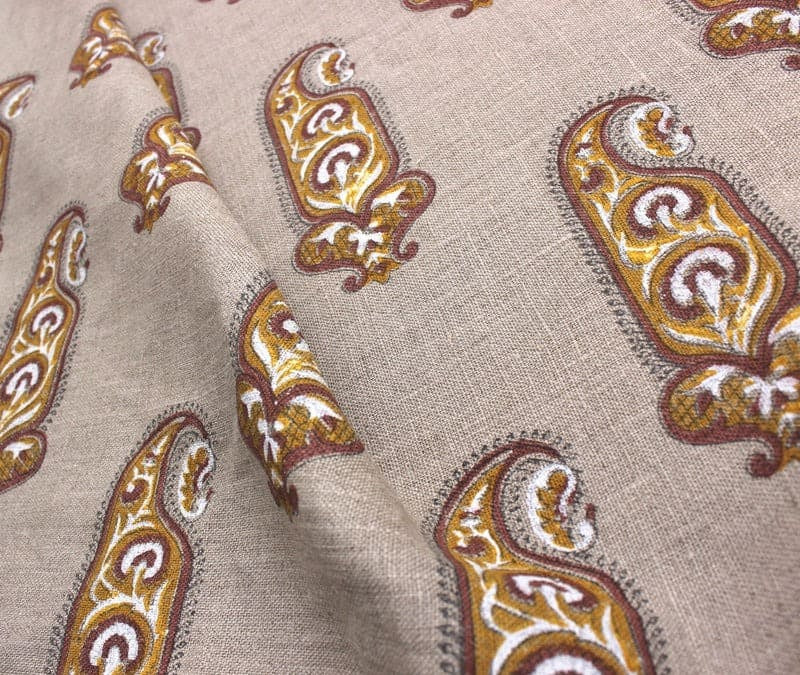 Block Print Yellow Thick Linen Fabric -Namokar