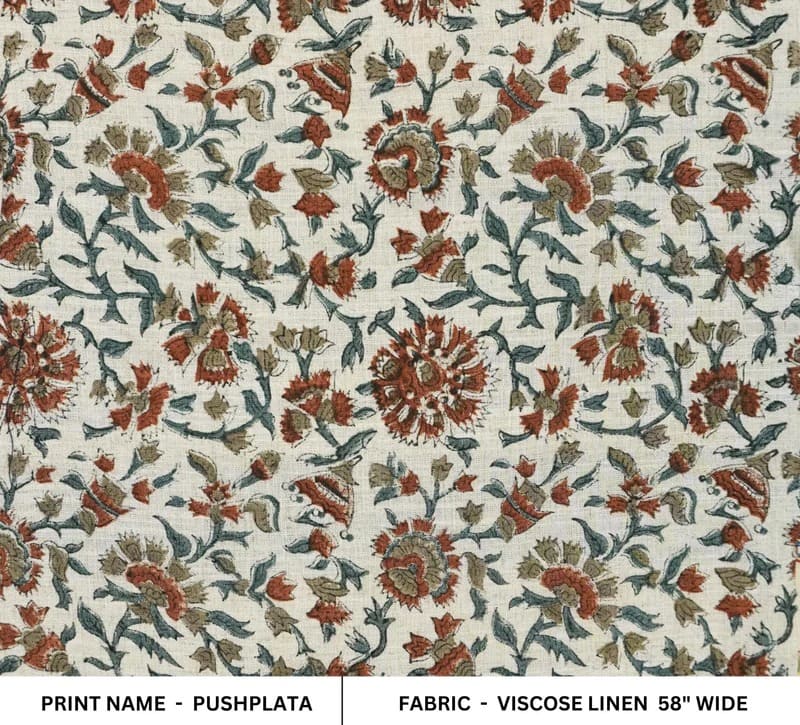 Block Printed Viscose Linen Fabric Pillows Couch Covers - Pushplata