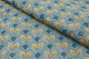 Block Printed Yellow Blue Floral Linen Cushion Fabric - Titlee