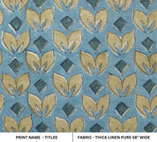 Block Printed Yellow Blue Floral Linen Cushion Fabric - Titlee