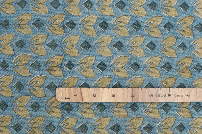 Block Printed Yellow Blue Floral Linen Cushion Fabric - Titlee