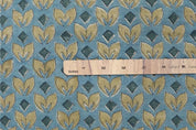 Block Printed Yellow Blue Floral Linen Cushion Fabric - Titlee