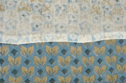 Block Printed Yellow Blue Floral Linen Cushion Fabric - Titlee